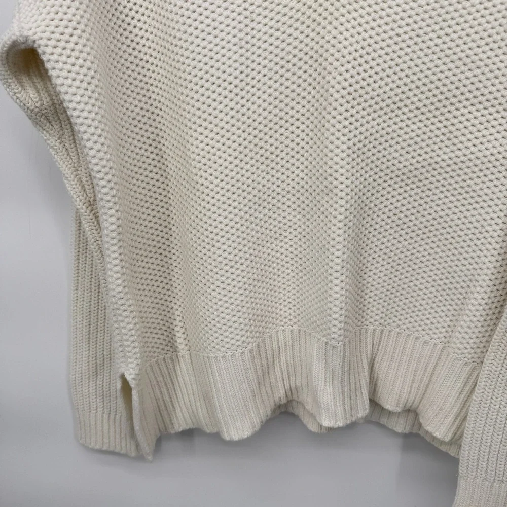 Lauren Ralph Lauren Preppy Sweater White Knit Split Neck Pullover Open Weave LG‎